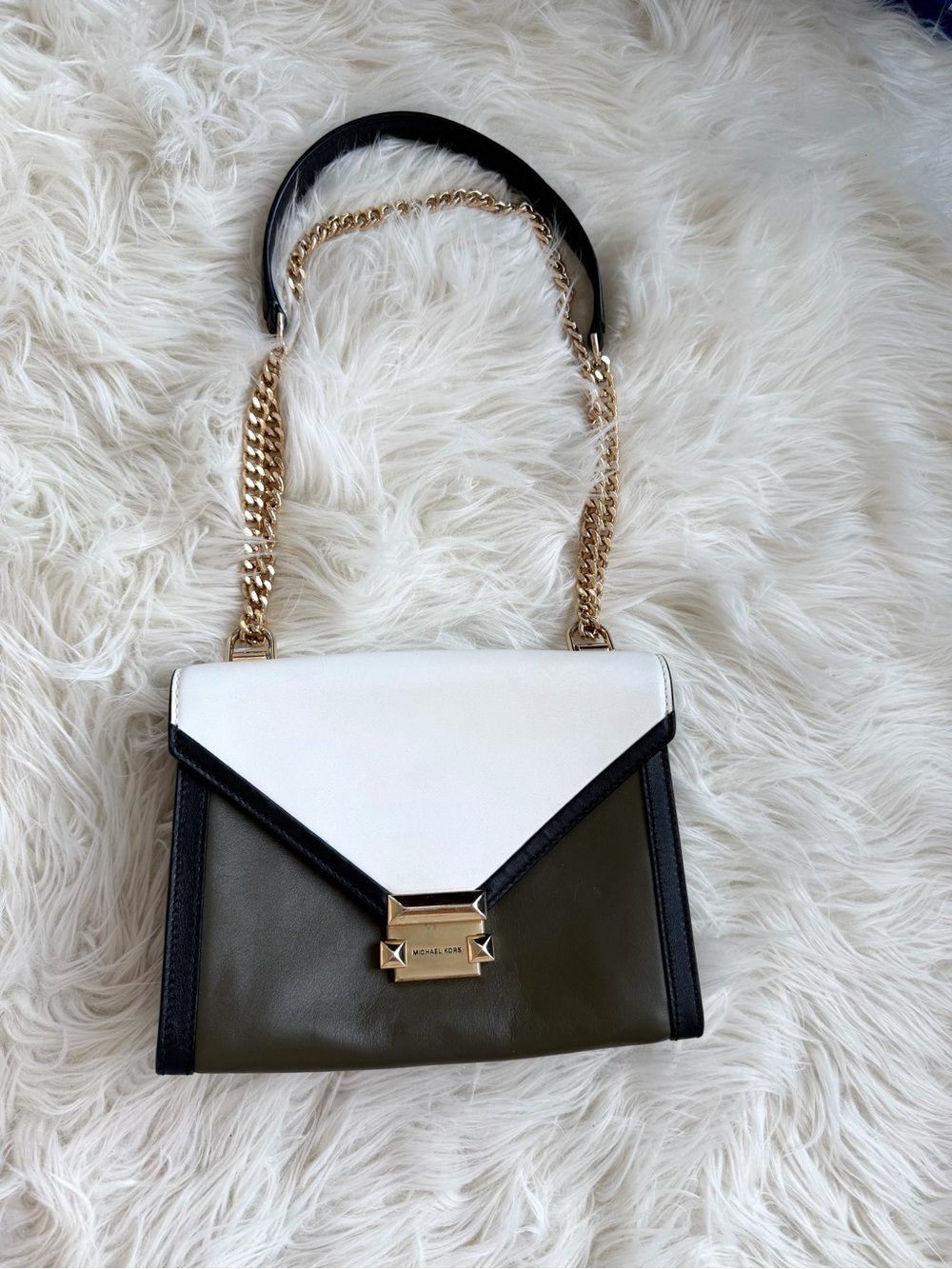 Michael Kors Colorblock Leather Crossbody Bag White Green Black